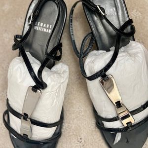 Stuart Weitzman Women's Sandals in Black with Silver Embellishment Size 10M